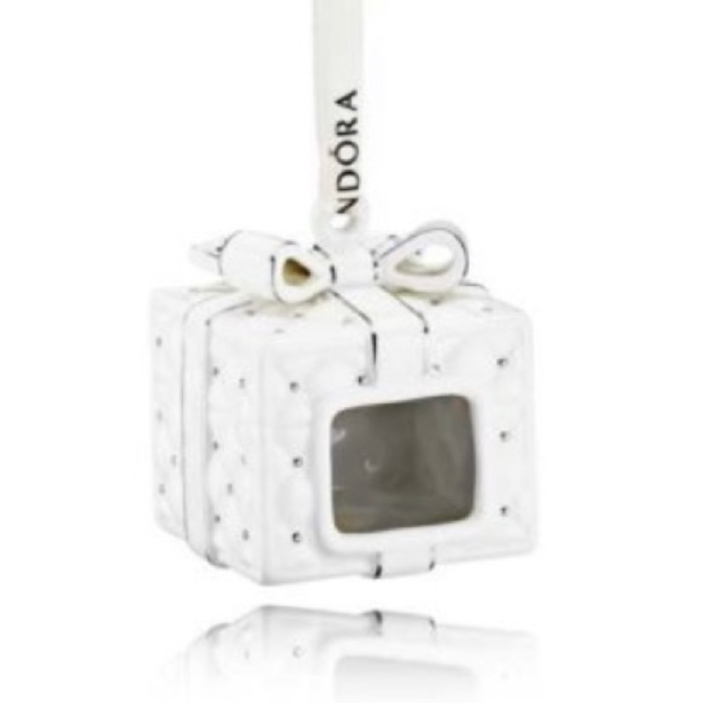 Pandora White Porcelain Christmas Present Ornament 2016